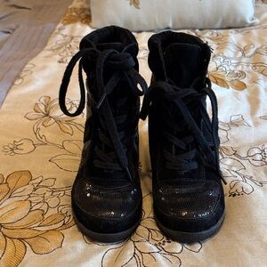 Wanted Black Sequin Lace-Up Boots